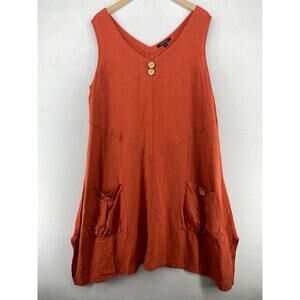 PINGPONG Dress 18 100% Linen Woven Shift Lagenlook Swing Sleeveless Orange